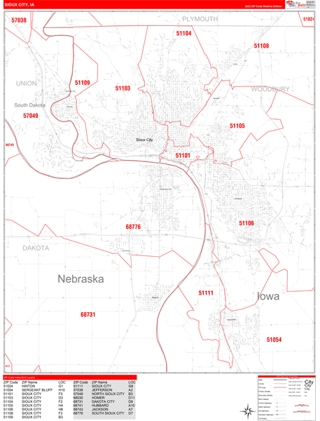 Sioux City Zip Code Wall Map